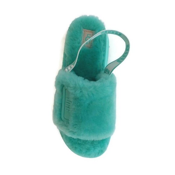UGG Size 7 Disco Slide Sheepskin Platform Slippers Tide Pool Blue Green 1112258 - Picture 2 of 8